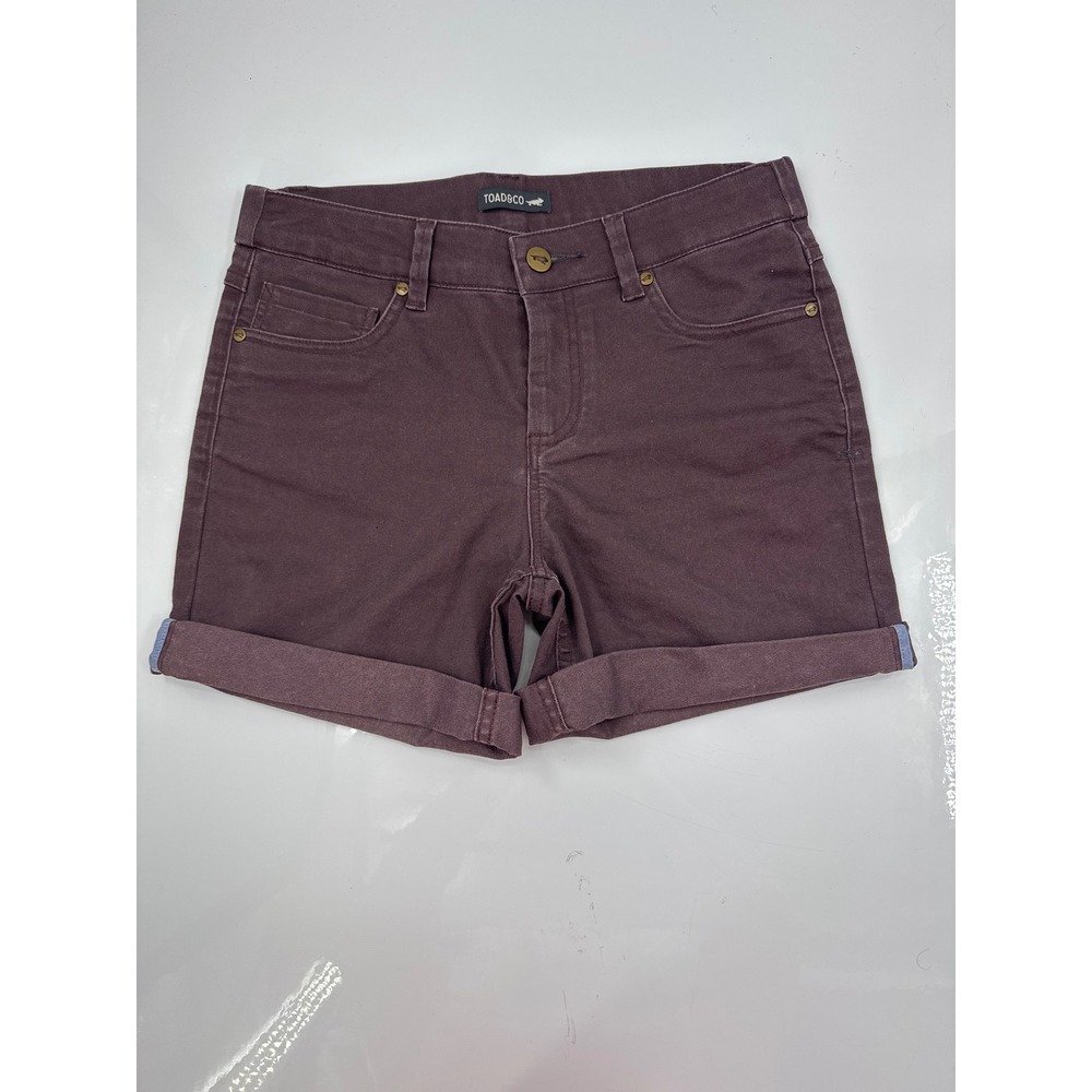 Toad&Co Womens Size 2 Purple Stretch Twill Cuffed‎ Chino Shorts Plum 5-Pocket